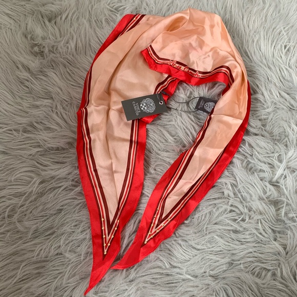 Vince Camuto-Red Pop Stud Border Silk Kite Scarf - Picture 2 of 4